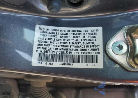 2016 Honda Civic Lx из США, поврежденный, VIN 19XFC2F51GE012319